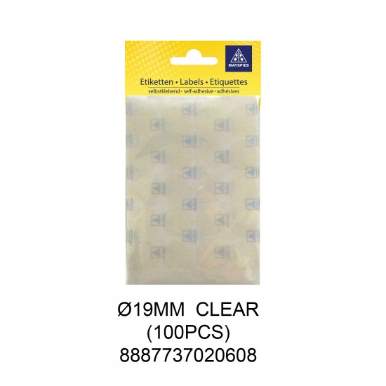 MAYSPIES MS019 COLOUR DOT LABEL / 5 SHEETS/PKT / 100PCS / ROUND 19MM CLEAR